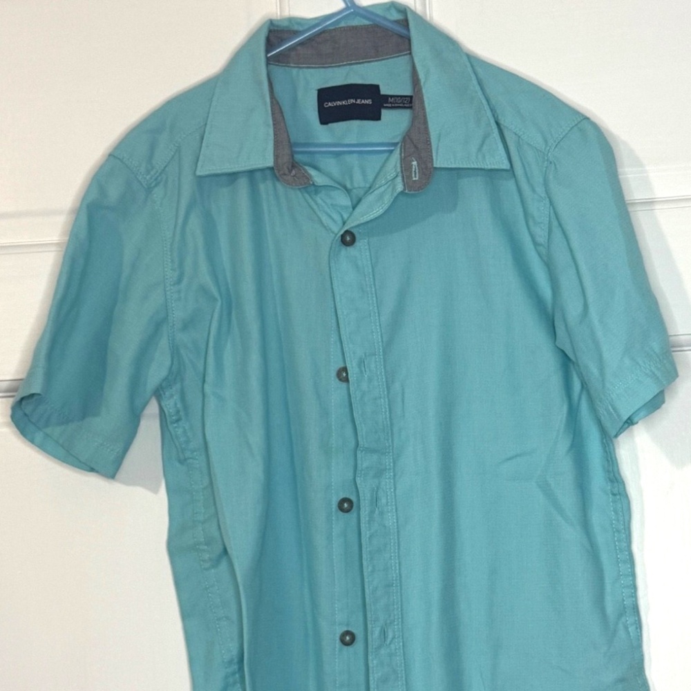 CALVIN KLEIN Jeans - Boys Short Sleeve Dress Shirt - Blue - Size M 10/12